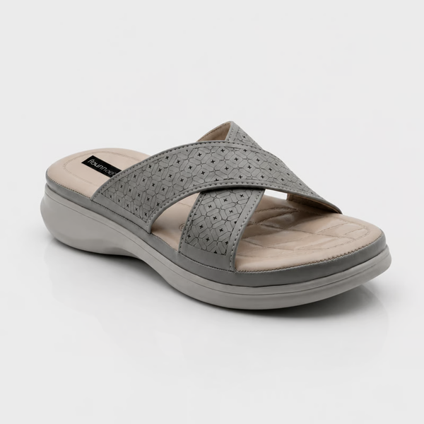 Women’s Cross Strap Slide Sandals – Beige Comfort Slip-On Flats