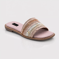 Women Multicolor Interlace Wide Strap Slip-On Flats