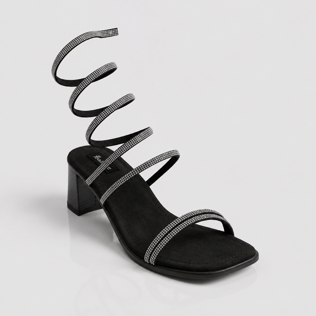Women Rhinestone Spiral Wrap Strap Tie-Up Block Heel Sandals