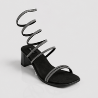 Women Rhinestone Spiral Wrap Strap Tie-Up Block Heel Sandals