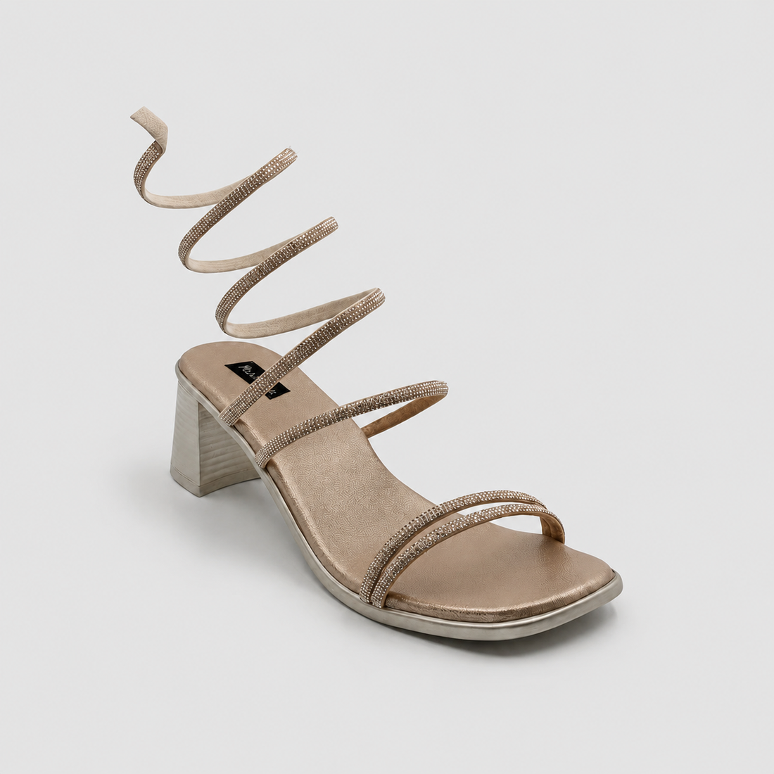 Women Rhinestone Spiral Wrap Strap Tie-Up Block Heel Sandals