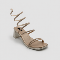 Women Rhinestone Spiral Wrap Strap Tie-Up Block Heel Sandals